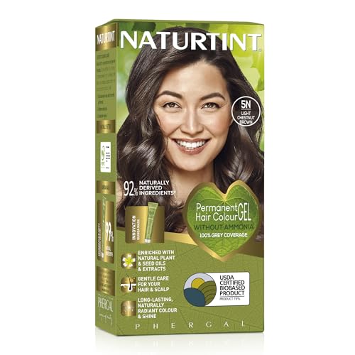 Naturtint Permanent Hair Colour Gel 5N Light Chestnut Brown, Plant Enriched, Biobased, Ammonia Free, Long Lasting Grey Coverage and Radiant Colour, Nourishment and Protection