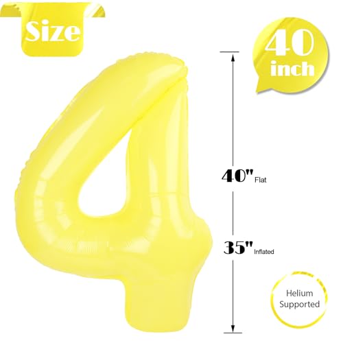 Image of Yellow Number 4 Balloon 40 Inch, 4th Birthday Party Decorations, Giant 4 Foil Balloon for Party Supplies