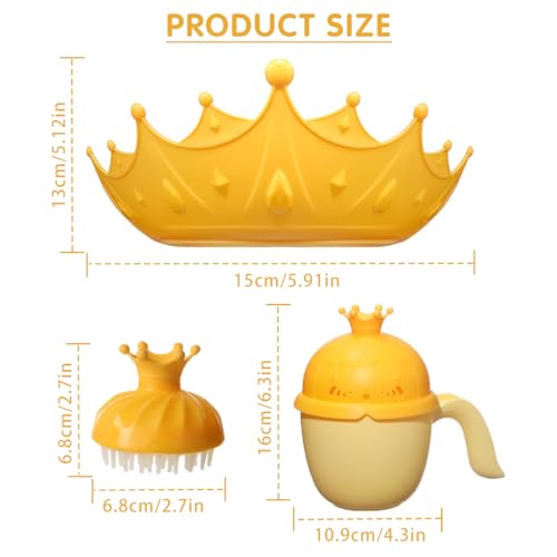 Image of SNOWIE SOFT Baby Shower Cap Hair Brush Rinse Cup Soft Silicone Crown Cap Adjustable Bath Cap Protecting Eye & Ear for Baby Shower Gift Set, Yellow Infant Bath Protection Kit