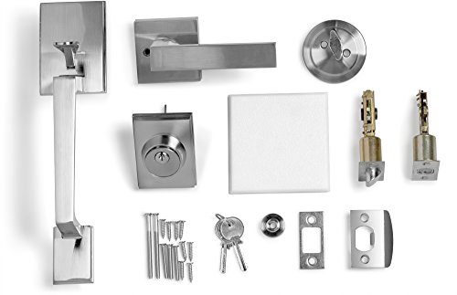Image of Berlin Modisch Single Cylinder HandleSet with Lever Door Handle (for Entrance and Front Door) Reversible for Right and Left Handed and a Single Cylinder deadbolt Handle Set Satin Nickel Finish