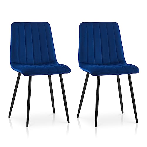 TUKAILAI Esszimmerstühle 2er Set aus Samt, Küchenstuhl Polsterstuhl Wohnzimmerstuhl mit Gepolstert Sitz, Rückenlehne, Metallbeinen, Stühle für Esszimmer, Küch,Zuhause,Lounge, Blau