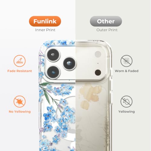 FUNLINK for iPhone 17 Pro Max Case, MagSafe Compatible, Cute Floral Girly Women's Design Print, Shockproof Drop Protection, Slim Bumper, Cool Aesthetic Blue Flower Pattern Non-Yellowing Phone Cover by FUNLINK - Used condition - Image 6