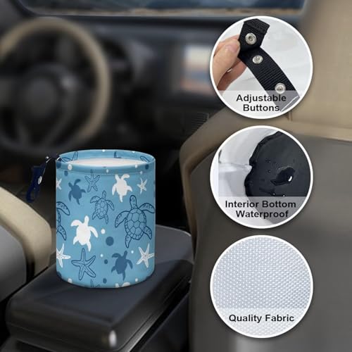 Image of Turtle Print Hanging Car Trash Bag Car Trash Can with Adjustable Buttons Collapsible Multipurpose Car Storage Bag Road Trip Essentials