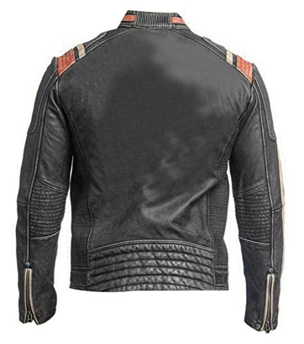 Image of Retro Cafe Racer Vintage Motorcycle Biker Distressed Black Leather Jacket for Mens