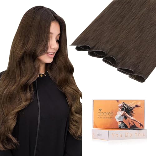 Image of DOORES Sew in Hair Extensions Remy, 24 Inch Chocolate Brown 60g, Genius Sew in Weft Hand Tied Human Hair Extensions for Women