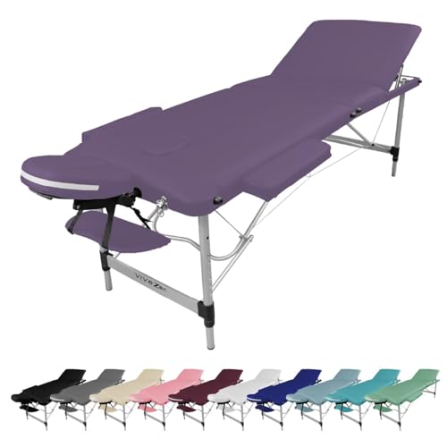 Vivezen Table de massage pliante 3 zones en aluminium + accessoires et housse de transport - Neuf coloris - Norme CE- Violet