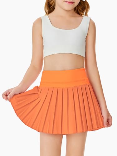 Image of Haloumoning Girls Pleated Skirts with Shorts Athletic Tennis Skorts Sport Performance Skirt with Pockets 4-14 Years