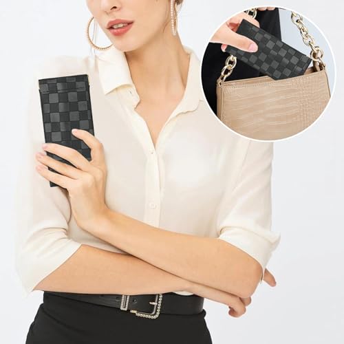 Image of Sightor Sunglasses Case, 2 Pcs Soft Eyeglass Cases Checkered Sunglass Case Portable Squeeze Top Leather Glasses Pouch