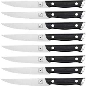 imarku Steak Knives, Steak Knives Set of 8, Serrated Steak Knife Set with Pakkawood Ergonomic Handle, Japanese HC Steel Steak Knife and Gift Box, Unique Gifts for Father’s Day