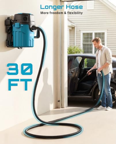 Seesii Garage Vacuum Wall Mounted Shop Vac, 6.6 Gallon 5.5 Peak HP Shop Vacuum Wet and Dry with 30Ft Flexible Hose, Attachments, Storage Bag, Cartridge Filter Ideal for Garage, Car, Workshop, Home — view 3