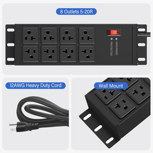 Image of CCCEI 12 Gauge Heavy Duty Power Strip, 8 Ports, Black, 4FT.