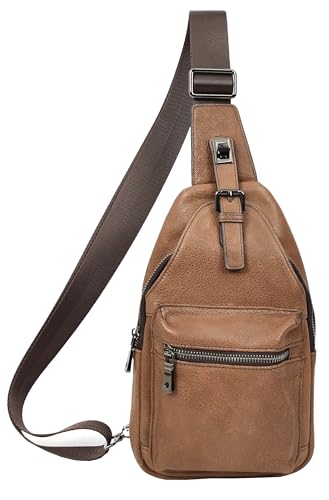 Sac de poitrine en cuir véritable Phoenix marron petit format