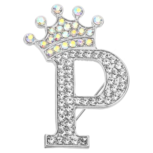 Image of PATIKIL Letter Brooch Pins, Crown Initial Rhinestone Alphabet Letter Lapel Badges Pin for Women Suits