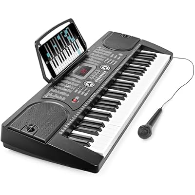Hamzer 61 Key Beginner Electronic Keyboard Piano with Built-In Speakers, Portable Digital Piano Keyboard Includes Microphone and Keynote Stickers