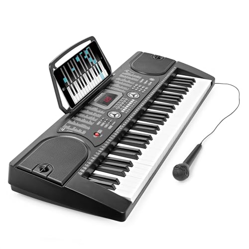Hamzer 61 Key Beginner Electronic Keyboard Piano with Built-In Speakers, Portable Digital Piano Keyboard Includes Microphone and Keynote Stickers