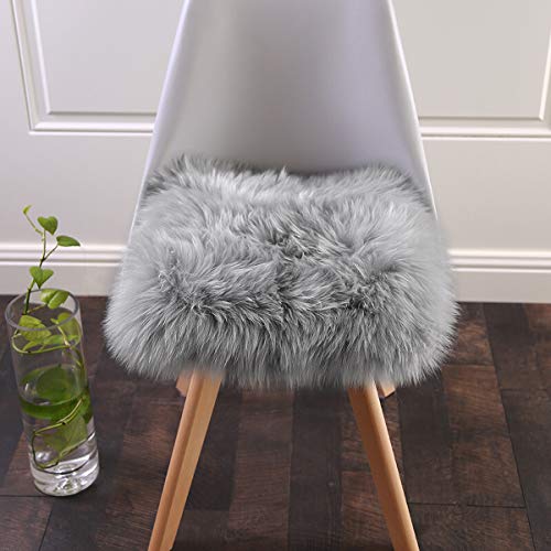 Softlife Grey Faux Fur Sheepskin Chair Cover Seat Cushion Pad Super Soft Area Rugs for Living Bedroom Sofa Dorm (1.6ft x 1.6ft)