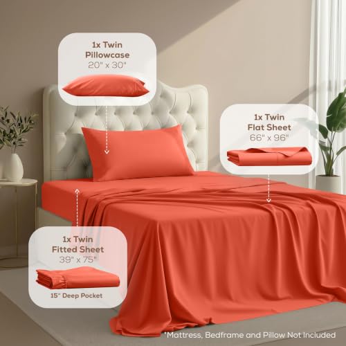 Image of Utopia Bedding Twin Sheet Set - 3 Piece Bed Sheets for Twin Size Bed, Soft and Breathable Microfiber, Includes 1 Fitted Sheet, 1 Flat Sheet and 1 Pillowcase - Oeko Tex (Coral)