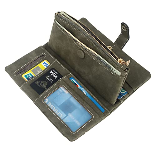 Image of Bird&Fish Women Vegan Leather Wallet Bifold Clutch Large Capacity Card Organizer Buckle Long Purse for Girls Candy Color