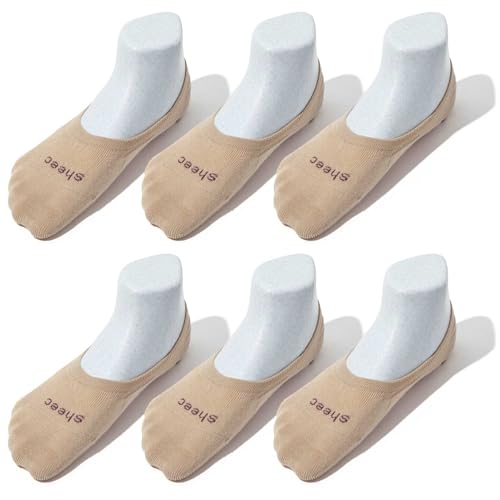 Image of SHEEC No Show Active Socks for Women - Mid Cut Liner for Sneakers and Boat Shoes - Non-Slip Invisible with Snug Fit - Thin, Breathable, Durable Design Beige - Small 6 Pairs N.V