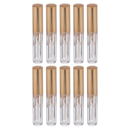 Lurrose Tubos de Brillo de Labios Vacíos 10 Piezas, Envases Transparentes de 2,5 Ml Tapa Dorada Ondulada, Pequeños Tubos para Bálsamo y Gloss, Ideales para Maquillaje y Viajes