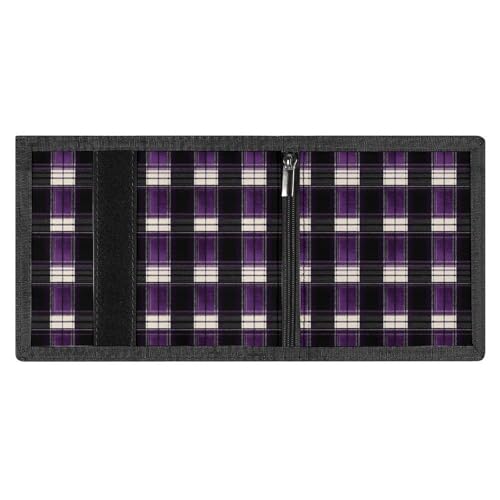 Purple And White Plaid Print Wallet for Men, 8 Credit Card Holder Slim Minimalist Front Pocket Small Mens Bifold Wallets3