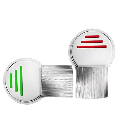 2 Piezas de Dientes de Acero Inoxidable,Adultos y Mascotas Peine para Piojos y Liendres(Rojo y verde）