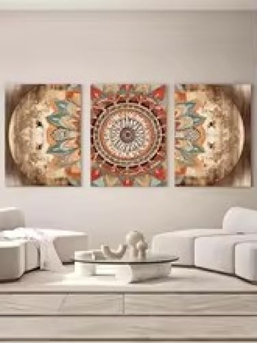 Décoration murale vintage haut de gamme : triptyque de toiles bohème 60x90cm