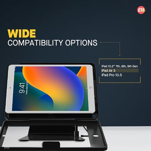 Image of Desktop Anti-Theft Stand - CTA Kiosk Stand with Stylus, Tether, and Aluminum Enclosure for iPad 7th / 8th / 9th Gen 10.2, inch iPad Air 3, & iPad Pro 10.7 inch and More (PAD-DASB) - Black