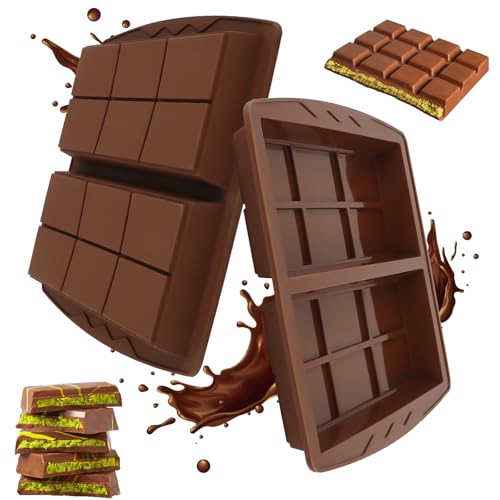 QOUBNIC 2 Moules en Silicone pour Chocolats, Moule pour Chocolat en Silicone Profond pour Barres Énergétiques Pralines et Décors Culinaires Marron