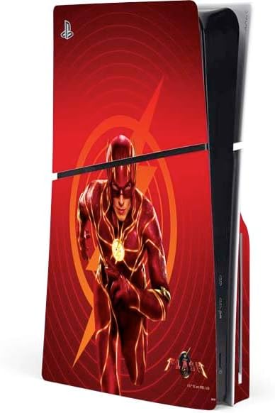 Skinit Decal Gaming Skin Compatible with PS5 Slim Disk Console - Officially Licensed DC Comics The Flash Movie: Flash in Motion Design