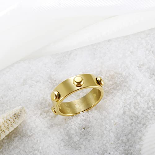 JINHUI Rings for Women, 18K Gold Plated Rivets Thick Women’s Stacking Rings for Wedding Anniversary, Statement, Friendship Classic4