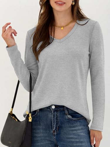 Image of ANRABESS Women's Long Sleeve Shirts V Neck Fall Tops | Soft Comfort Wrinkle Free Tshirts, Basic Tee, Winter Layer Clothing, Business Casual Work Fall Outfits, Travel Daily Wear