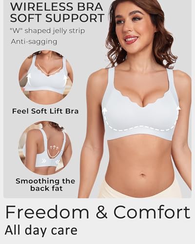 Image of Gailife Scalloped Lift Bras Women Soft Jelly Push Up Wireless Bra Supportive V Neck No Underwire Seamless Tshirt Bralettes