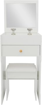 3 in 1 Make Vanity Desk with Flip Top Mirror,Compact Makeup Table with Cushioned Stool and Storage Compartments, Modern Small Makeup Vanity for Bedroom, Live Rooms
