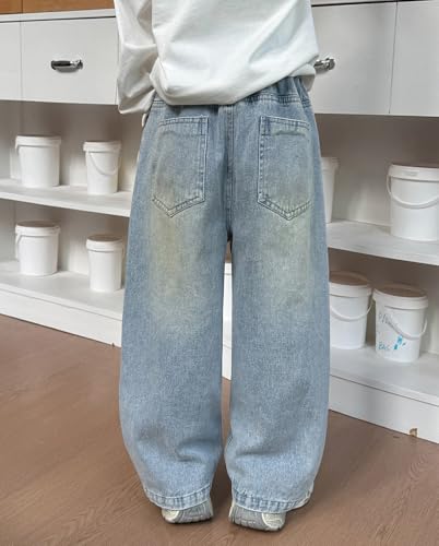 Boys Kids Baggy Wide Leg Hole Jeans Elastic Waist Distressed Ripped Hip Hop Skater Denim Pants 3-11 Years2