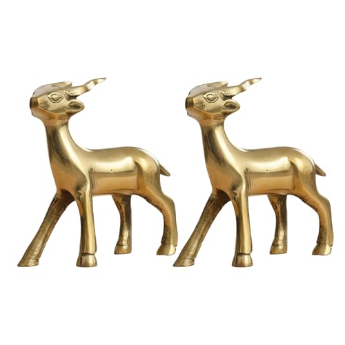Image of Brass Small Deer Pair Statue | Weight - 524gm Approx |Size- 9cm Approx Designer Deer in Pair | Vastu Brass Showpiece | Home & Office Decor |Pack of 2