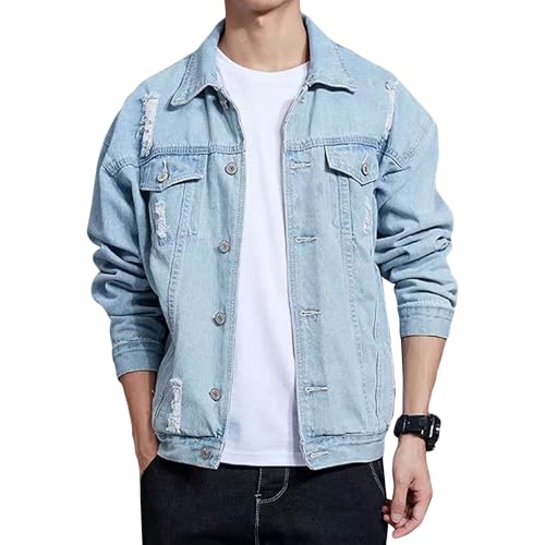 Veste de camionneur homme en denim déchiré manteau jean classique coupe régulière
