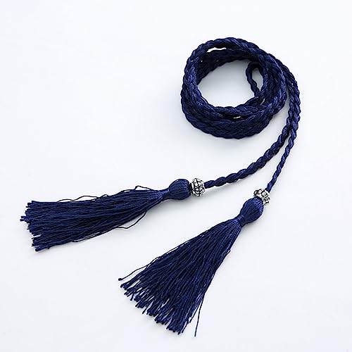 Ladies Bohemian Style Waist Belt Delicate Tassels Decors Braided Belt for Dress Women Seaside Waist Belt, Blue3