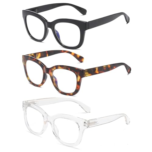 Image of Oversized Reading Glasses for Women,3 Pack Blue Light Blocking Computer Spring hinge Readers