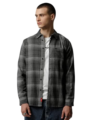 Image of THE BEAR HOUSE Men's Checked Slim Fit Flannel Cotton Casual Shirt | Grey | TBH-CHRYS-GY