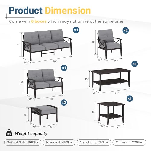 RoyalCraft 8-Pieces Outdoor Patio Furniture Set, Outdoor Metal Sectional Furniture with Cushions, Outdoor Conversation Seating Set with Coffee Table for Balcony, Backyard, Garden, Deck, Grey by RoyalCraft - Used condition - Image 2