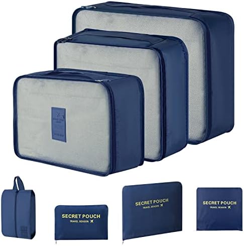 inaWarm Packing Cubes, 7PCS Packing Cubes for Suitcases, Travel Organiser Set for Clothes Shoes, Travel Bags Organiser Travel Essentials, Dark Blue