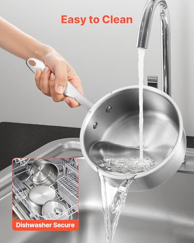 VEVOR Casseruola da Cucina, Capacità da 1,4L con Coperchio in Vetro Strato di Vapore con Manico, Pentole per Zuppa Verdure Spaghetti in Acciaio Inox, Casseruola da Cucina - Immagine 3
