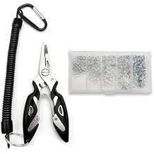 Pack of 201pcs Fishing Stainless Steel Split Rings 5 Sizes and Plier Set, Split Ring Capable of withstanding Large tensile Force and Fishing Plier Tool Kit for Saltwater Fishing Lure Connectors...