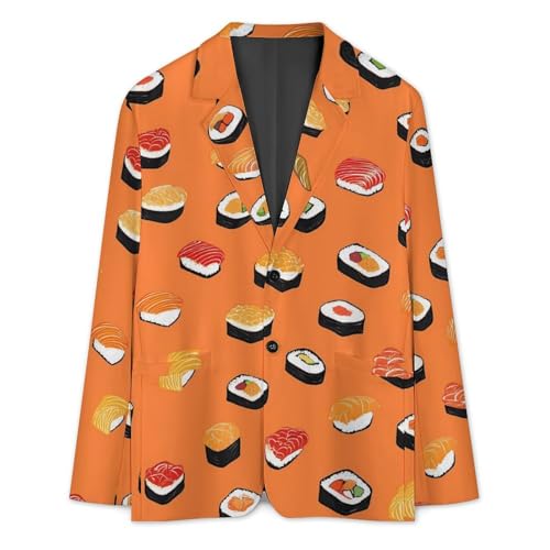Japanese Sushi Mens Blazer Casual Two Button Lapel Suits Jacket Lightweight Business Coats3