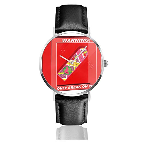 Unisex Business Casual Back to The Future Hoverboard Break in 2015 Uhren Quarz Leder Uhr mit schwarzem Lederband für Männer Frauen Junge Kollektion