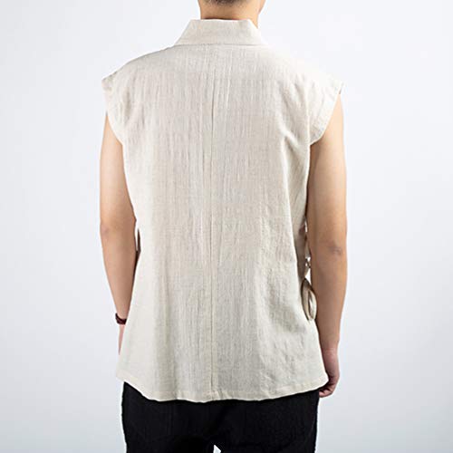 HAORUN Men Linen Vest Regular Fit Chinese Style Vintage Shirt Retro Solid Color3