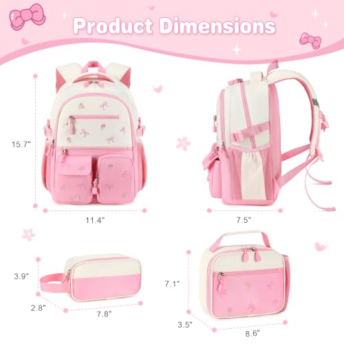 Image of DIGOBAY Backpack for Girls 6-8, 3PCS Embroidery Toddler Girls Backpack with Lunch Bag Pencil Case, 15.7 inch Kids School Bookbag for Preschool Kindergarten Elementary Daycare Backpacks, Pink Bow