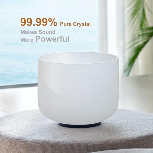 Cvnc FBA4328A 432Hz 8 Inch A Note Third-Eye Chakra Frosted Quartz Crystal Singing Bowl thumb #1