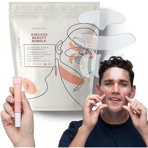 Dermaclara Ageless Beauty Bundle - Includes 4 Eyes & Mouth Occlusion Patches, 1 Forehead Occlusion Patch, 1 Neck Occlusion Patch, 1 Patch Prep, and 1 7 ml Peptide Infused Lip Serum Cover